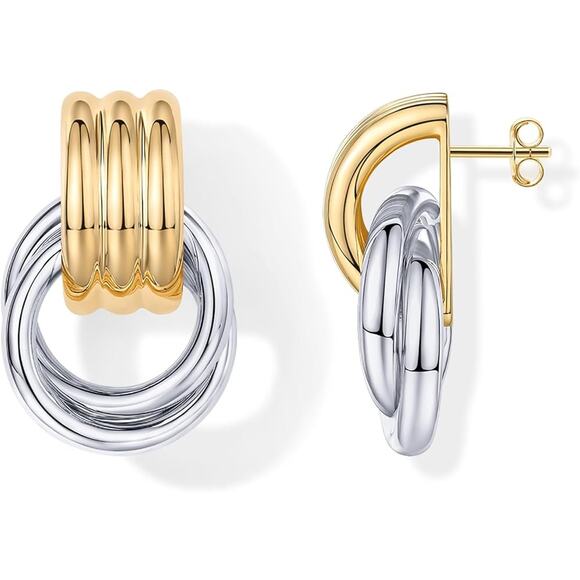PAVOI 14K Gold Plated Chunky Door Knocker Earrings Women Dangle Drop Statement - Picture 1 of 4